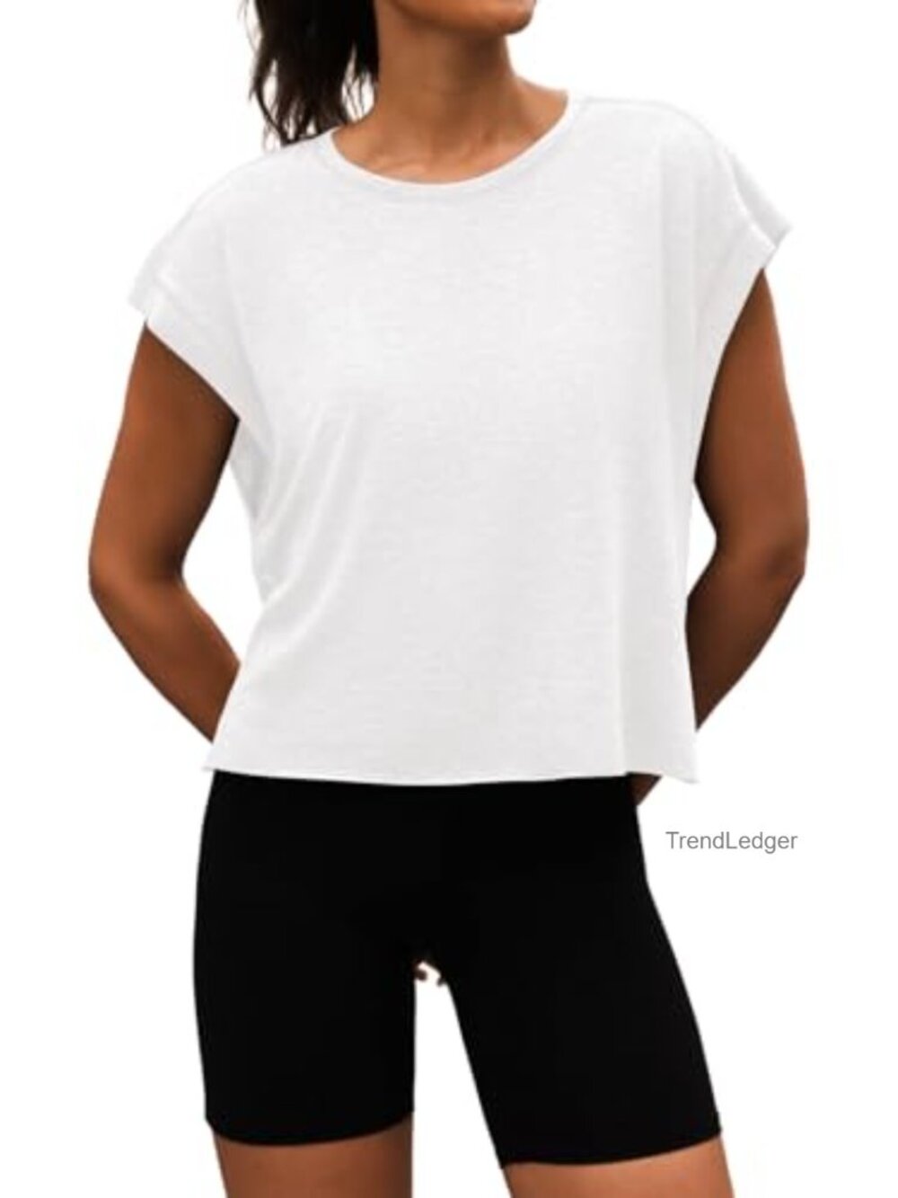 Open Back Workout Shirt Short Sleeve Crop Tee Yoga Gym Running Top - Picture 4 of 6